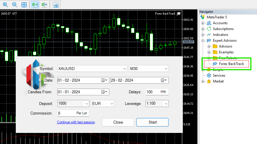 Setting up Forex Backtrack with MT5